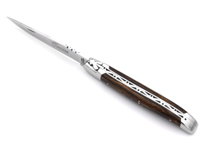 Couteau de Laguiole labellisé indication géographique en bois de palmier, 12 cm de manche, finition inox brillant