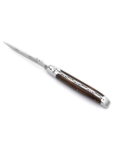 Couteau de Laguiole labellisé indication géographique en bois de palmier, 12 cm de manche, finition inox brillant