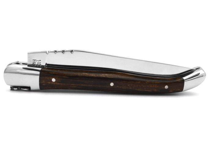 Laguiole Knife with Geographical Indication Label, Palm Wood Handle, 12 cm Handle, Polished Stainless Steel Finish