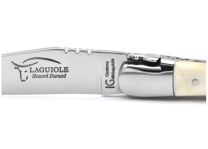 Couteau de Laguiole labellisé indication géographique en os (bovin), lame seule, finition inox brillant