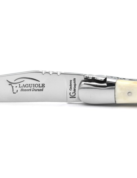 Couteau de Laguiole labellisé indication géographique en os (bovin), lame seule, finition inox brillant