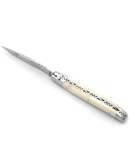 Laguiole-Messer mit geschützter geografischer Angabe, Griff aus Rinderknochen, 12 cm Griff, glänzende Edelstahl-Ausführung
