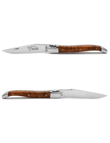 Laguiole-Messer mit geschützter Geografischer Angabe, Griff aus Thuja-Holz, 12 cm Griff, glänzende Edelstahl-Ausführung